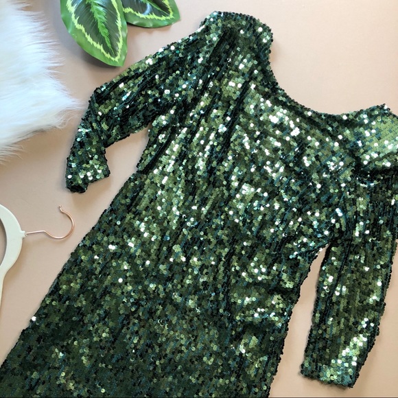 Green Sequin Mini Cocktail Dress - Picture 3 of 16